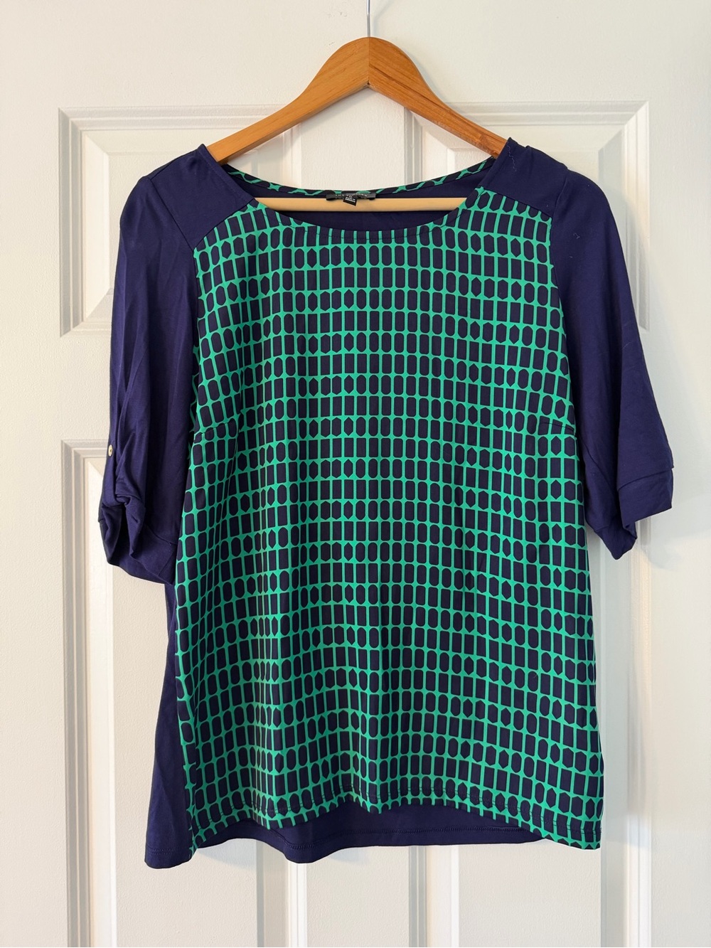 The Limited Navy & Teal Grid-Pattern Pullover Blouse